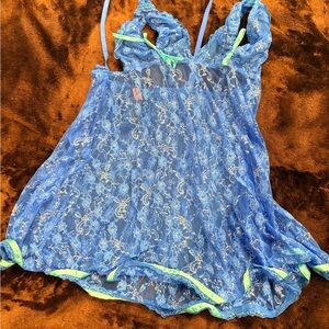 Victoria's Secret Blue and Green Lace Chemise